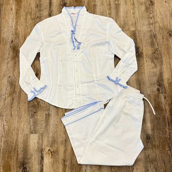 Haute Home Linens St. Moritz pajamas set with blue ice trim boutique Size Lg - Picture 4 of 15